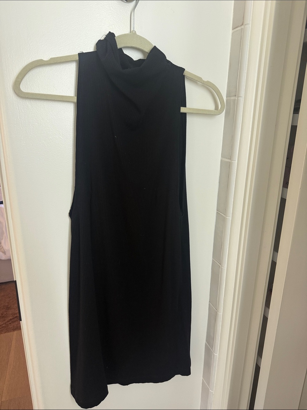 Reformation Black Ribbed Sleeveless Mock Neck Tank